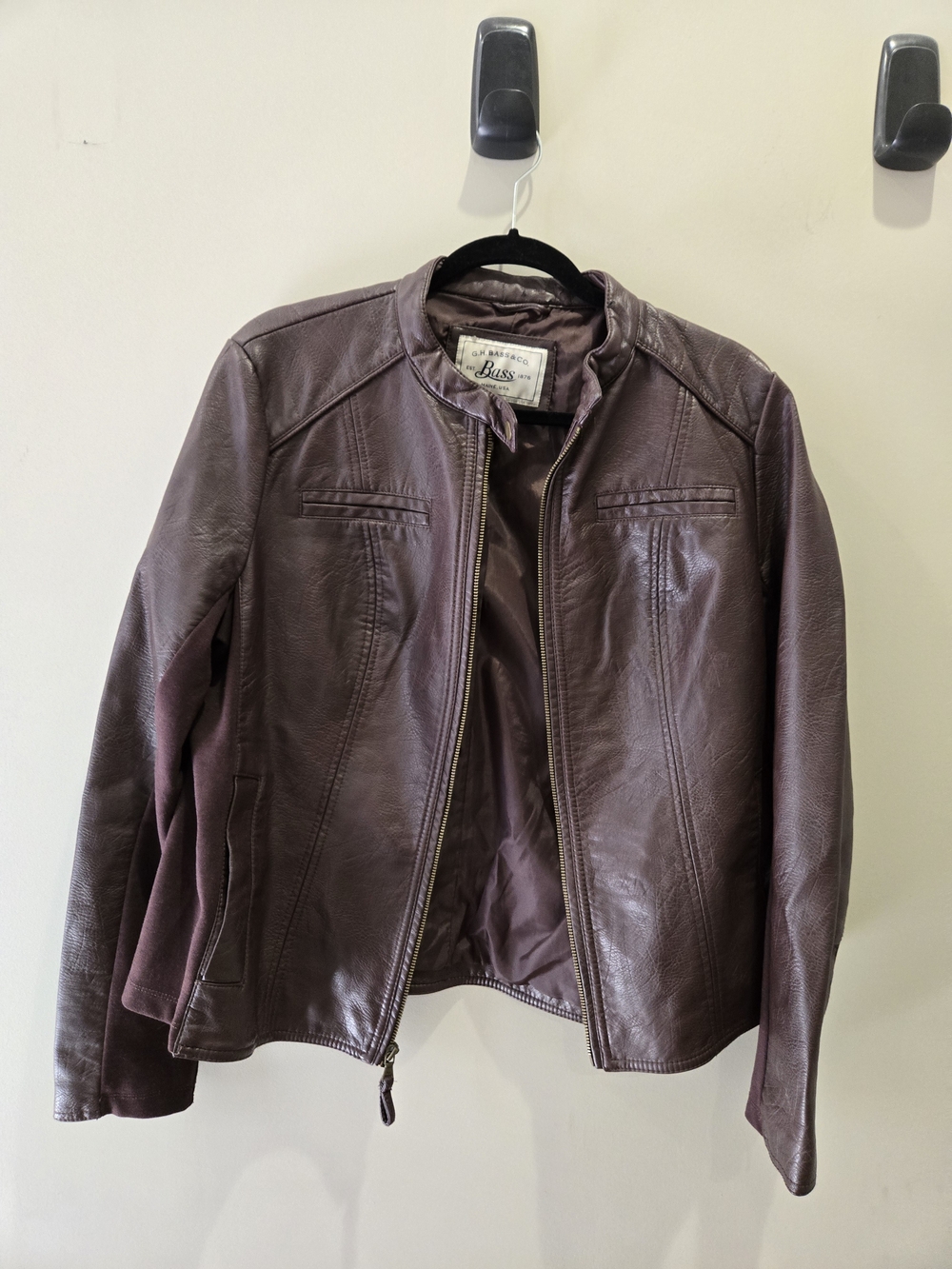 G.H. Bass & Co. Plum Faux Leather Zip Front Jacket